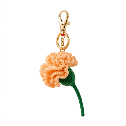 Handmade Crochet Orange Marigold Flower Keyring Handmade Crochet Orange Marigold Flower Keyring