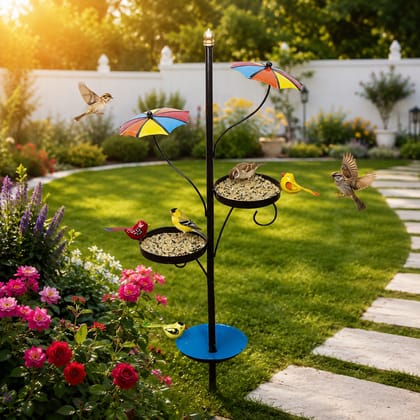 Decoriee Umbrella Bird Feeder Stand with Dual Seed Trays & Water Bath  (L × W × H): 38 × 15 × 104 cm