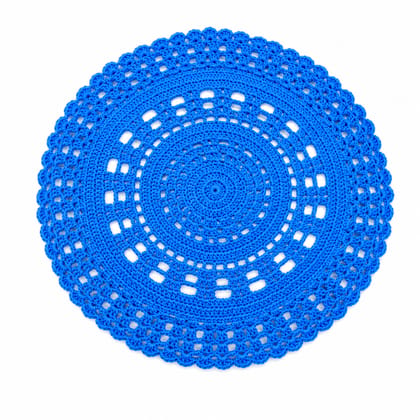 Vibrant Blue Handmade Crocheted Round Lace Doily Placemat Vibrant Blue Handmade Crocheted Round Lace Doily Placemat