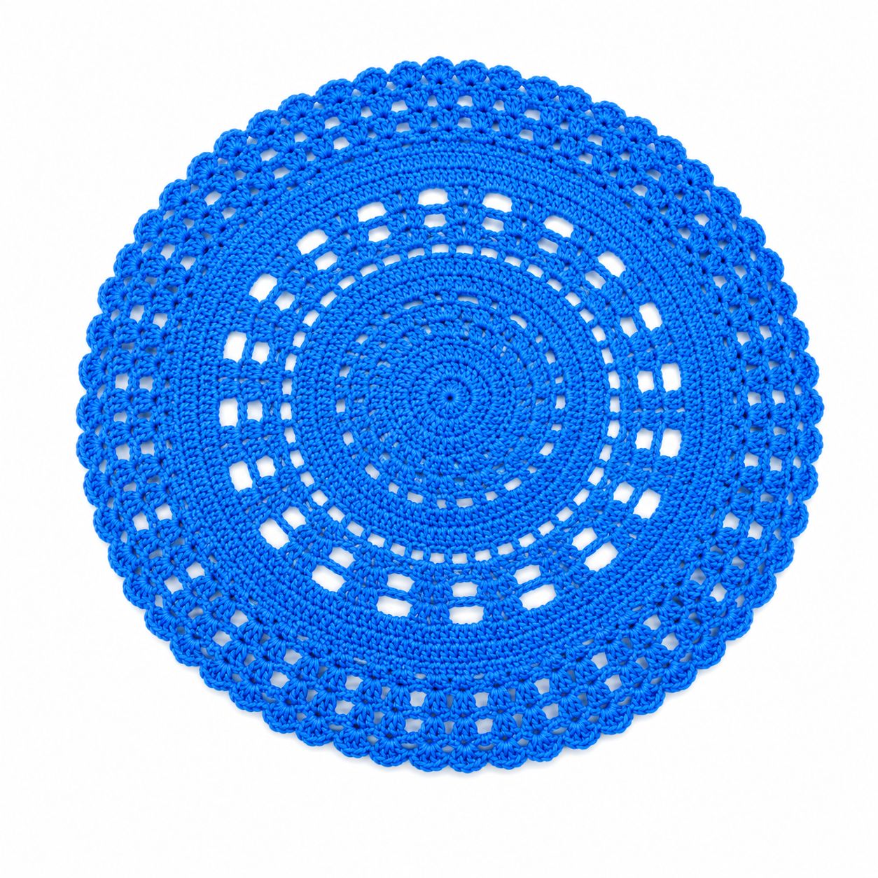 Vibrant Blue Handmade Crocheted Round Lace Doily Placemat