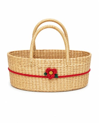 Handwoven Straw Basket Tote Bag with Red Flower Handwoven Straw Basket Tote Bag with Red Flower