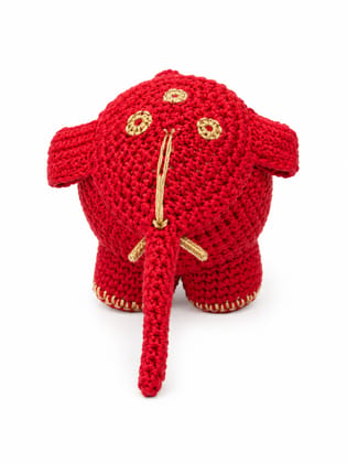 Handcrafted Festive Red Crochet Elephant Toy with Gold Accents Handcrafted Festive Red Crochet Elephant Toy with Gold Accents