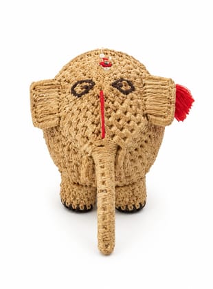 Handcrafted Festive Red Crochet Elephant Toy with Gold Accents Handcrafted Festive Red Crochet Elephant Toy with Gold Accents