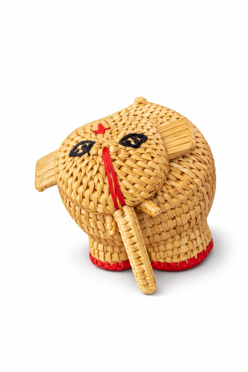 Handicraft Woven Elephant Decor with Red Accents