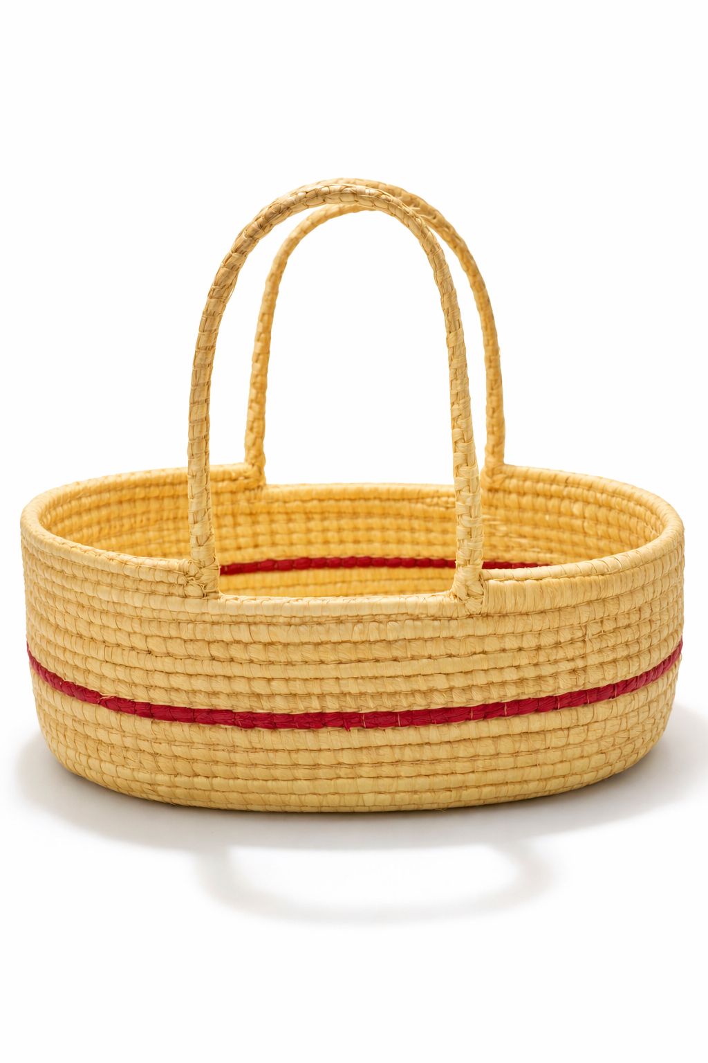 Handwoven Kauna Grass Carry Cot Basket with Red Stripe