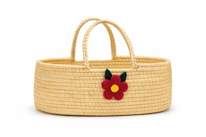 Handcrafted Natural Woven Utility Basket with Floral Accent Handcrafted Natural Woven Utility Basket with Floral Accent