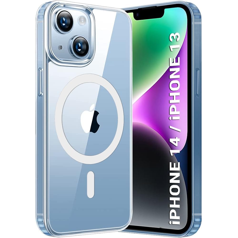 Hybrid Crystal Clear Back Case Cover for iPhone 13 / iPhone 14 | Shockproof Design | Hard Back Cover for iPhone 13 / iPhone 14 (PC & TPU, Magsafe