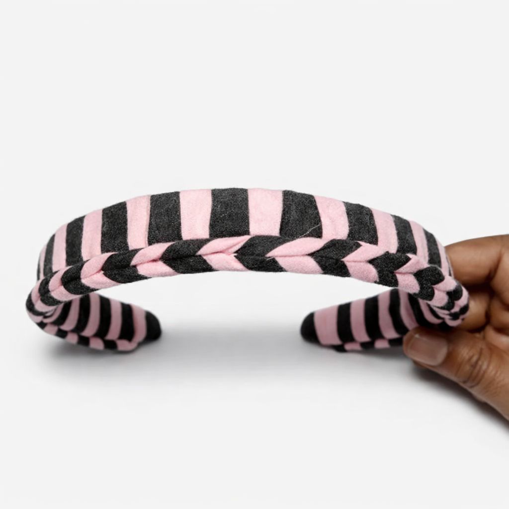 Pink and Black Striped Padded Headband with Braided Detail