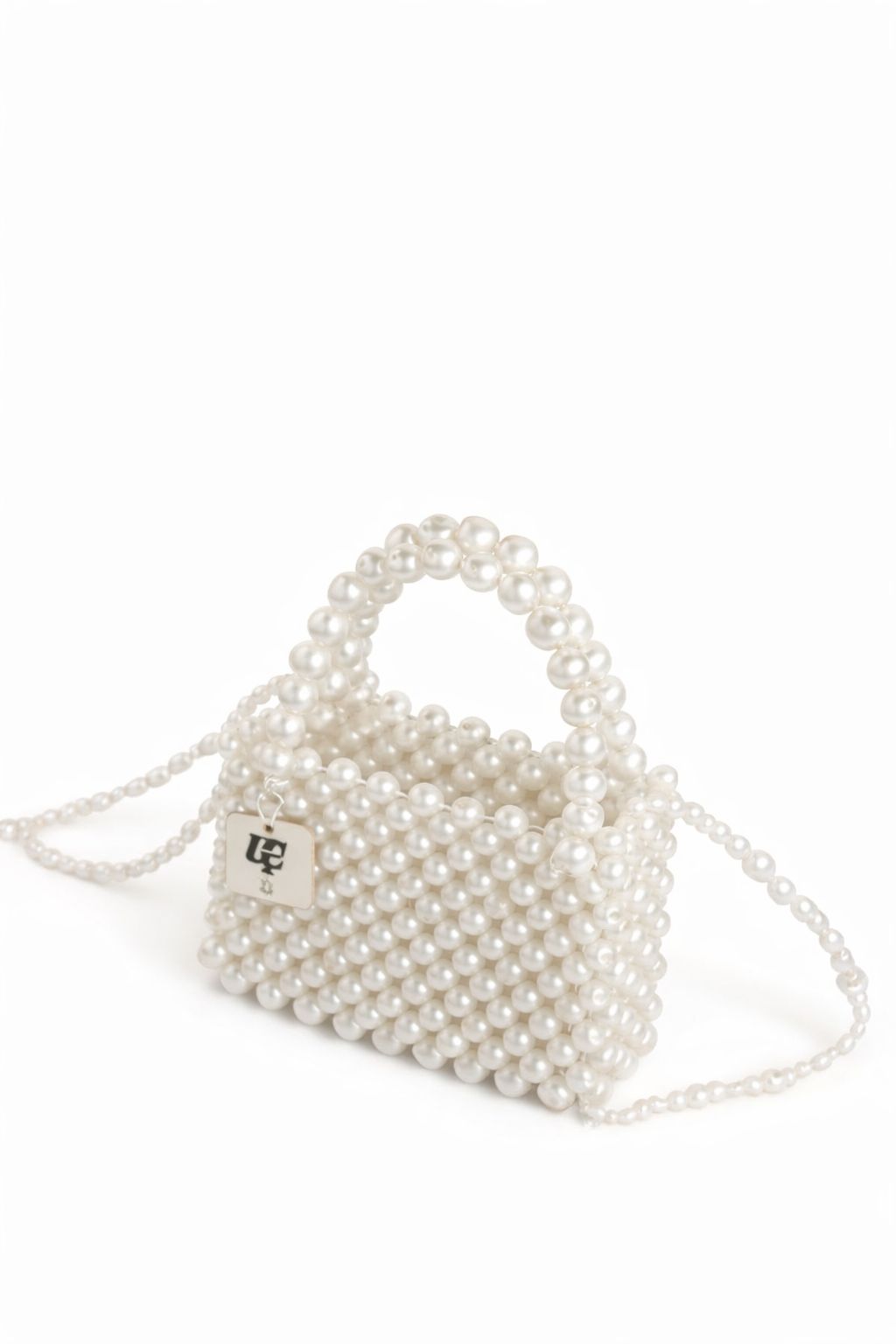 Elegant White Pearl Beaded Handbag with Crossbody Strap