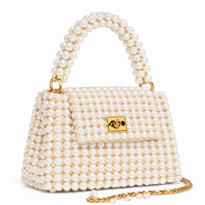Women's Lustrous Pearl Beaded Evening Bag with Gold Hardware