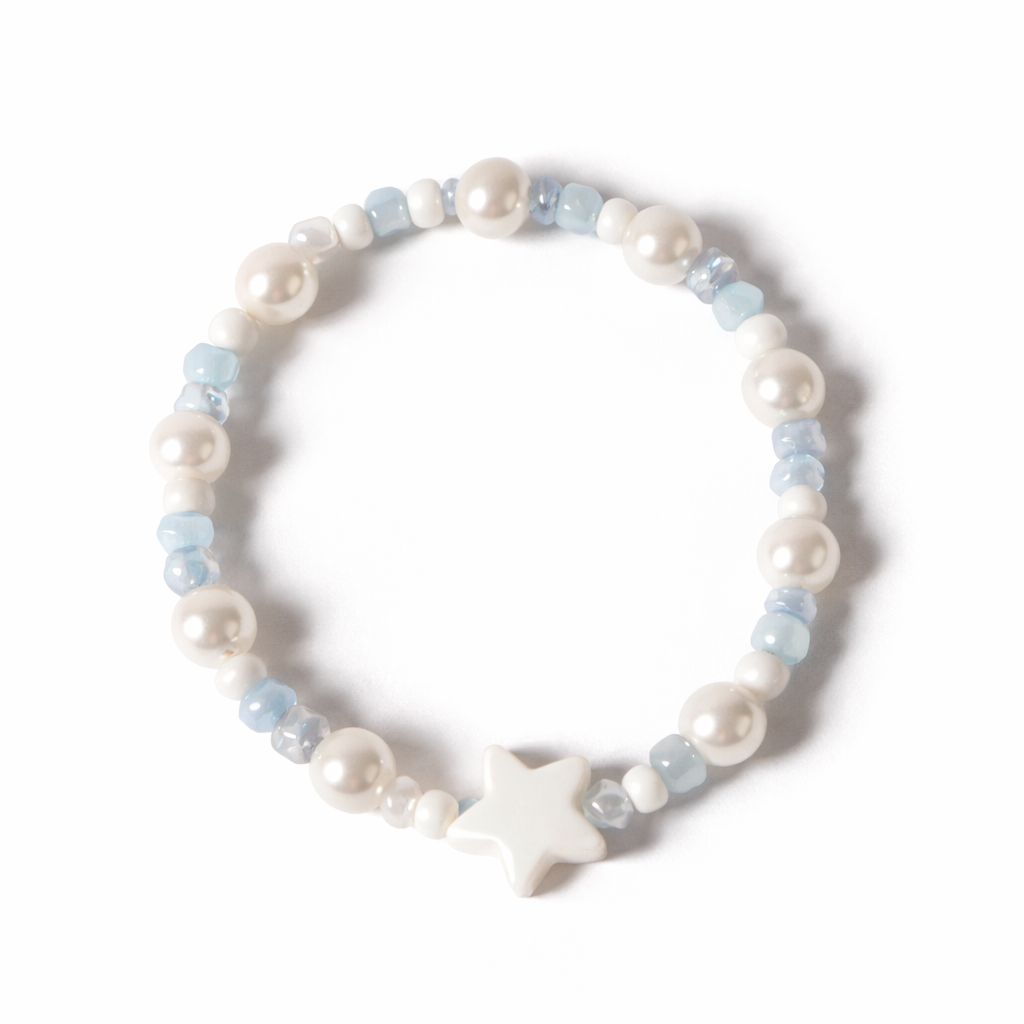 Pearl & Crystal Star Charm Bracelet – Handmade Beaded Stretch Bracelet