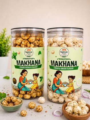 Sattvic Bites Combo Pack Flavoured Roasted Makhana (Pudina Masala + Cream & Onion)