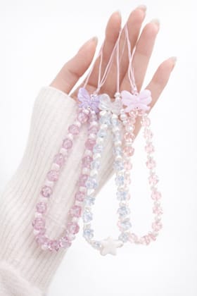 Handmade Beaded Butterfly Phone Charm – Pastel Crystal Wrist Strap