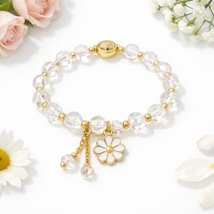 Crystal Beaded Daisy Charm Bracelet – Elegant Handmade Floral Bracelet
