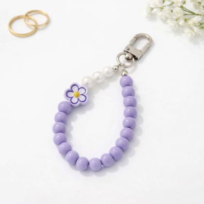 Lavender Daisy Beaded Keychain – Handmade Wrist Strap Charm