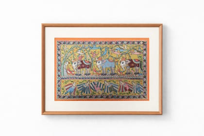 Traditional Indian Elephant Folk Art Framed Painting
