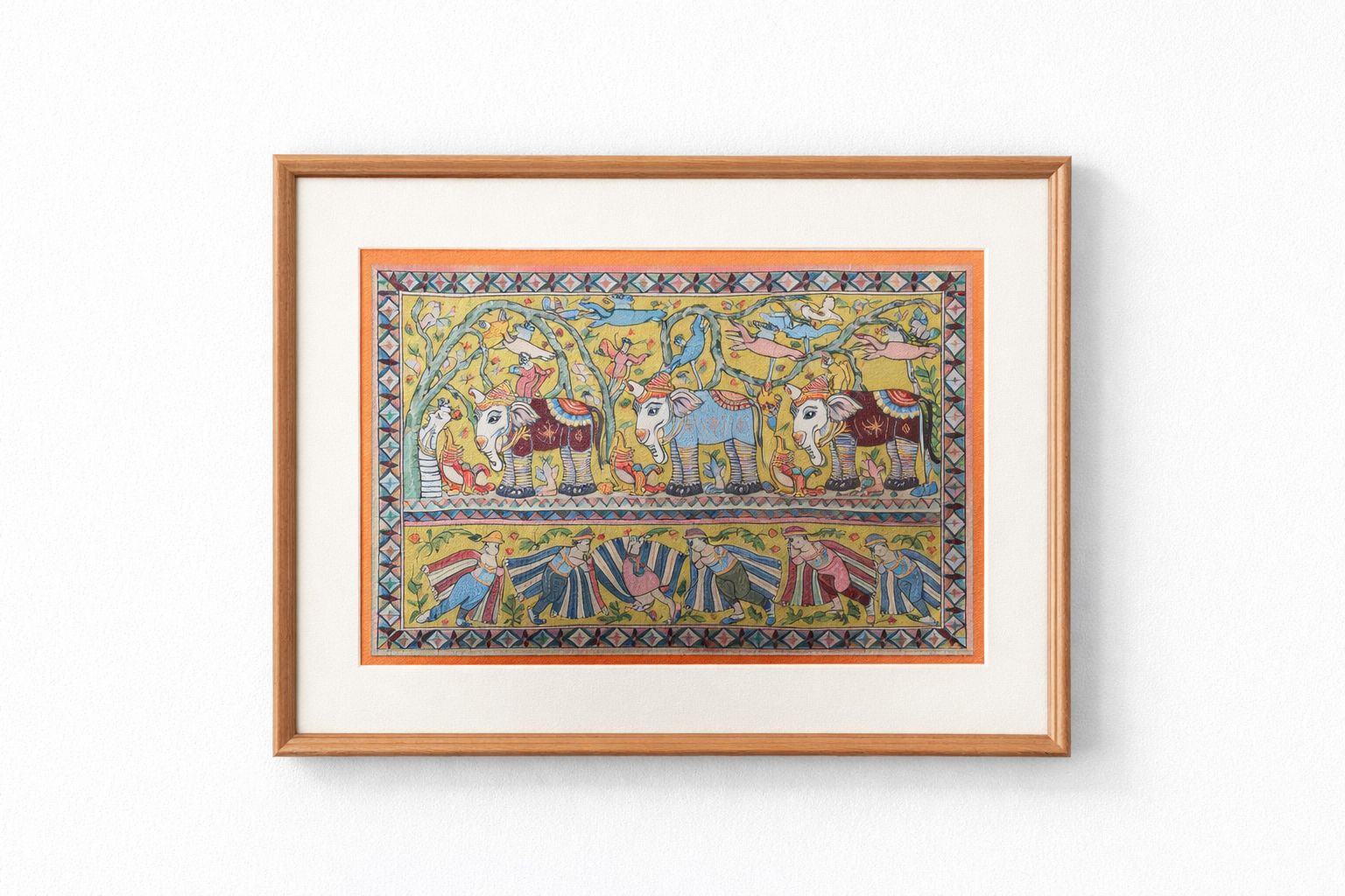 Traditional Indian Elephant Folk Art Framed Painting