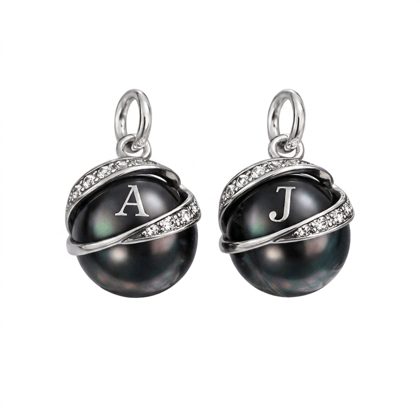 Personalized Initial Black Pearl Pendant – Luxury Zodiac Orbit Charm Necklace