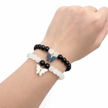 Butterfly Charm Natural Stone Beaded Bracelet Set