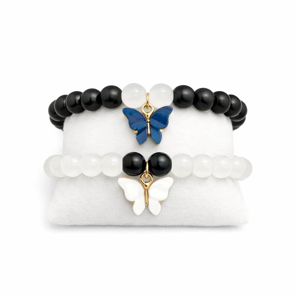 Butterfly Charm Yin-Yang Beaded Bracelet Set