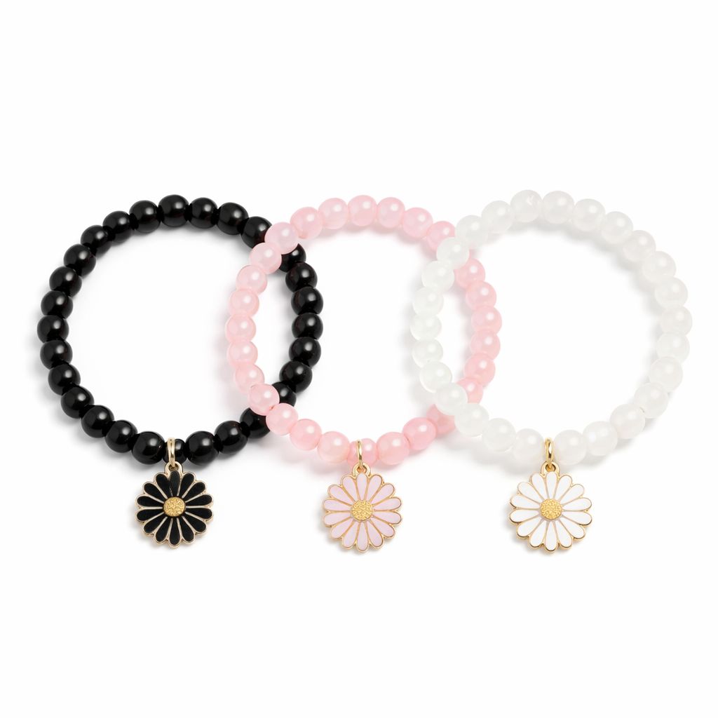 Daisy Charm Beaded Stretch Bracelet