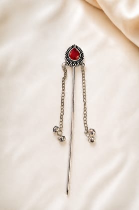 Handmade Oxidised Silver Elegant Gold Pearl Floral Juda Stick Hair Pin for Women