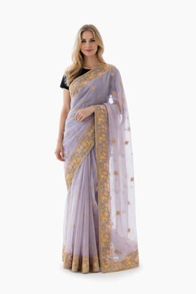 Elegant Lavender Floral Embroidered Saree
