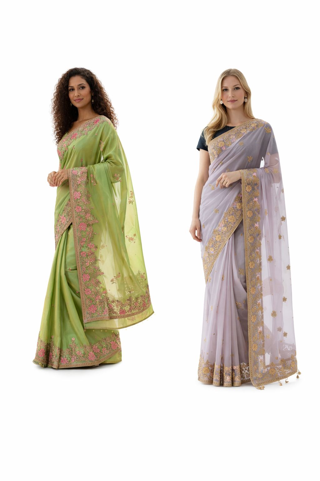 Teal Blue Saree with Silver Floral Zari Embroidery