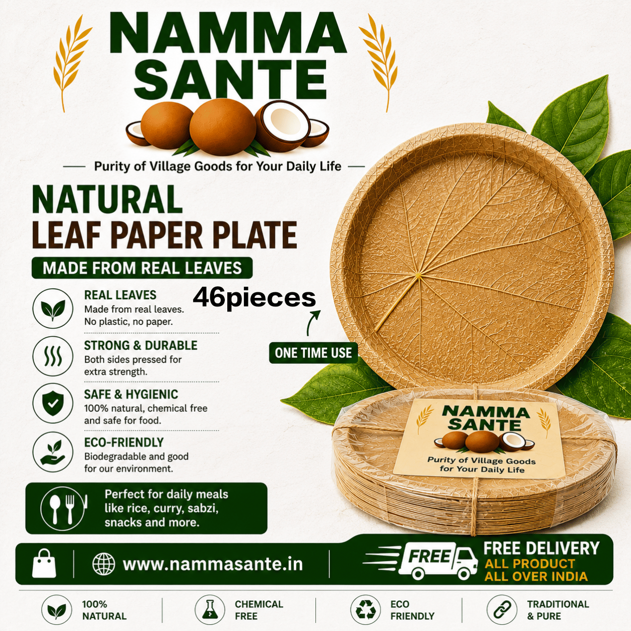 Natural Leaf Paper Plate, Leaf Paper Plate, Disposable Leaf Plate, Eco Friendly Leaf Plate, Biodegradable Leaf Plate 46pieces 