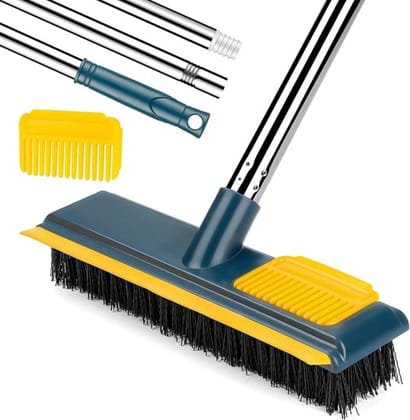 2 in 1 Bathroom Floor Cleaning Brush with Squeegee & Comb | Long Handle Toilet Tile Floor Scrubber Brush for Bathroom, Kitchen & Home Cleaning (Original)