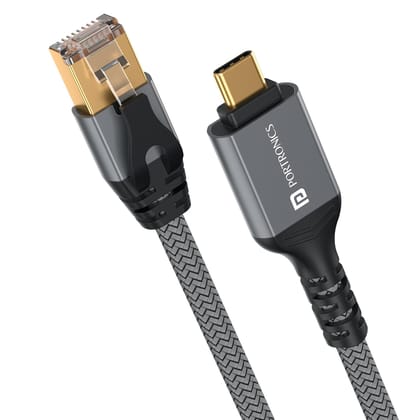 Portronics EtherC, Type-C to RJ45 Ethernet Cable, CAT-6 Certified, 1000 Mbps High-Speed