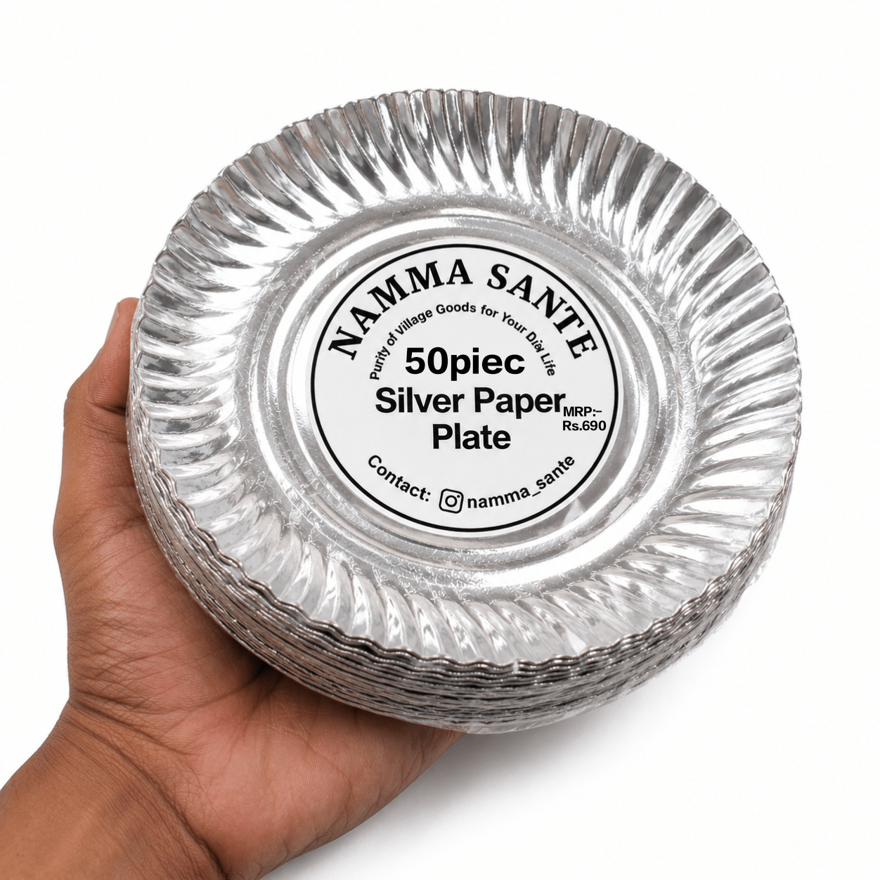Silver Paper Plate, Silver Foil Paper Plate, Disposable Silver Paper Plate, Laminated Silver Paper Plate, Round Silver Paper Plate 50piece 