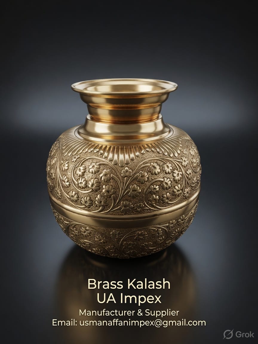 Intricate Carved Brass Kalash