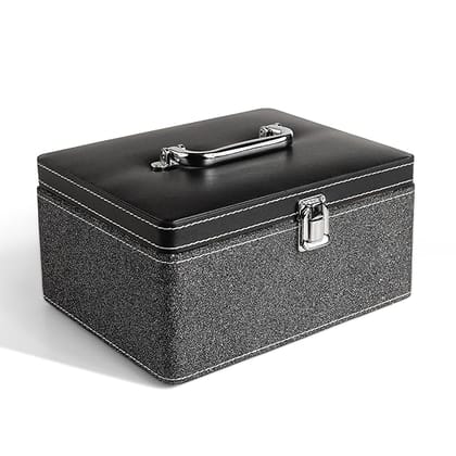 Makeup Box - Vanity Box for Women Bridal - Cosmetic Box Organiser, Durable, Stylish Finish for Home or Travel, Large Capacity Beauty Case for Brushes, Lipsticks & Skincare, (Black)
