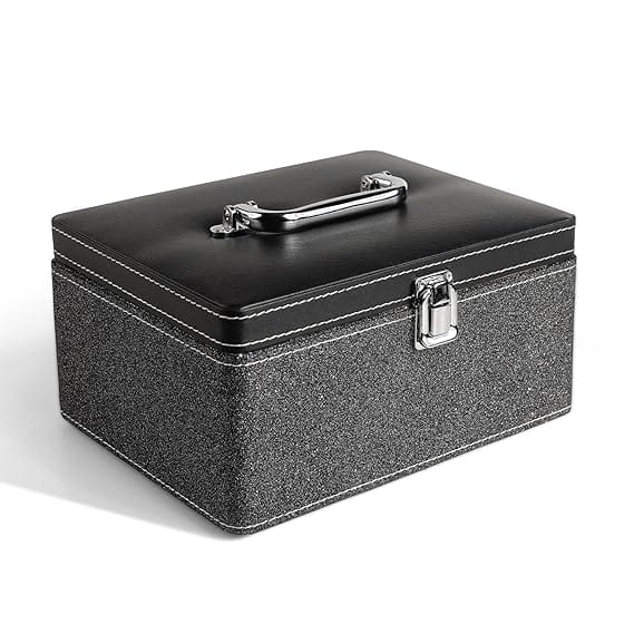 Makeup Box - Vanity Box for Women Bridal - Cosmetic Box Organiser, Durable, Stylish Finish for Home or Travel, Large Capacity Beauty Case for Brushes, Lipsticks & Skincare, (Black)