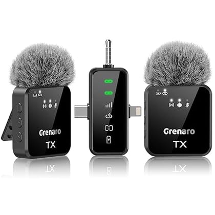 GRENARO Mic for YouTube Wireless, Dual Lapel Wireless Microphone for Recording with LED Display & 164ft Range for YouTube