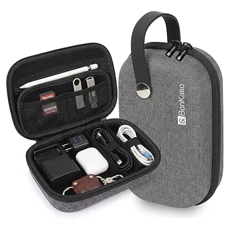 BonKaso Tech Organizer Pouch Hard Shell – Travel Electronics Accessories Case for Charger, USB Cable, Power Bank, Earphones & Hard Drive (Grey)