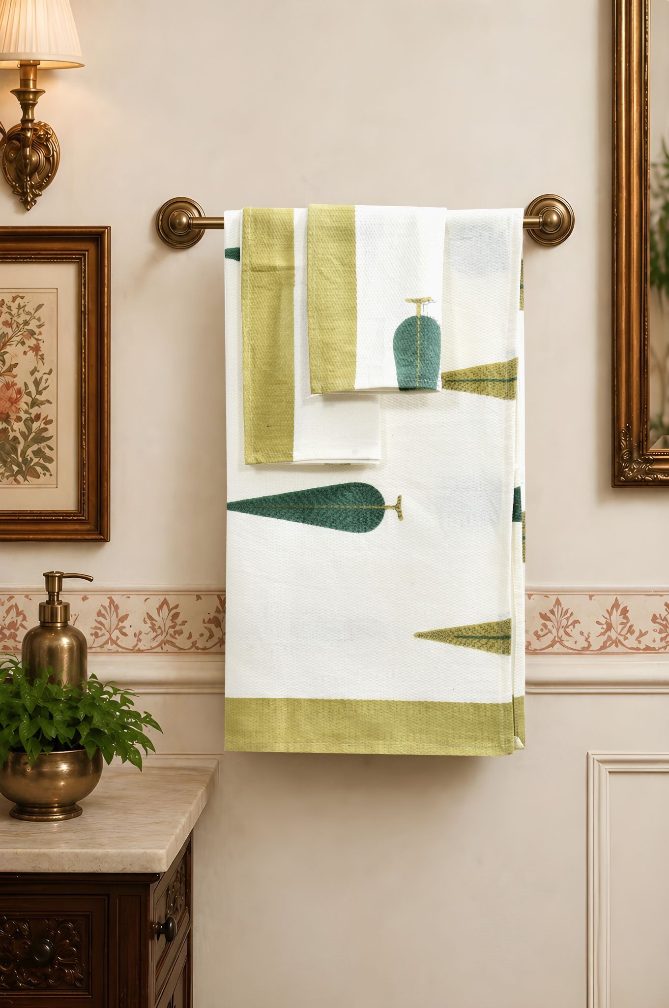 Printed Cotton Towel Set - 3 Pcs