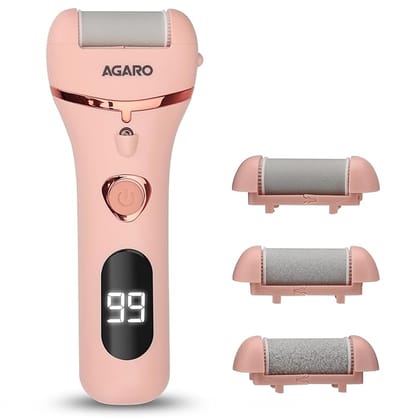 AGARO Callus Remover with 3 Interchangeable Head Rollers, Electronic Foot Scrubber For Callus & Dead Skin Removal, Pedicure Device (Pink)