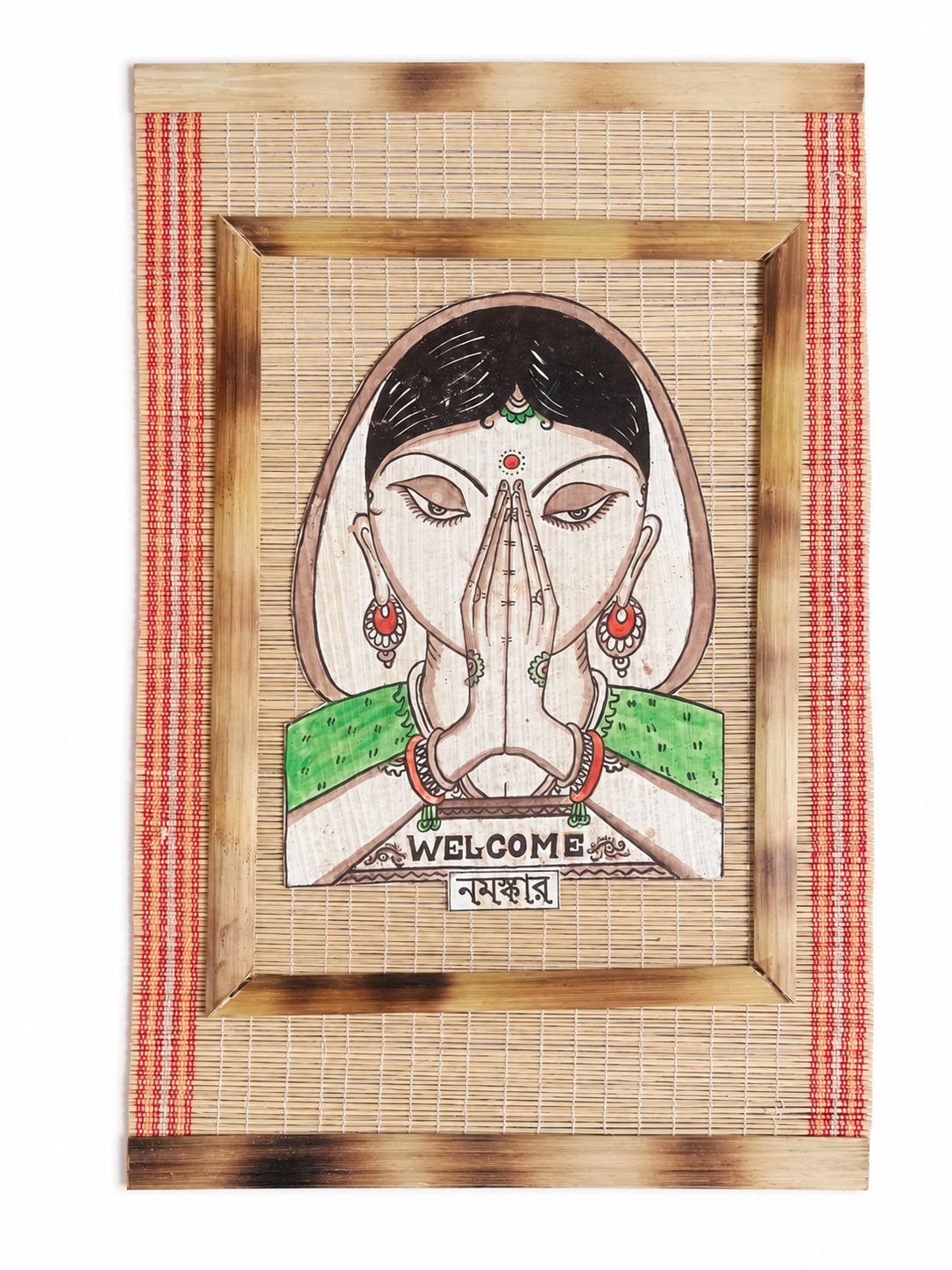 Handcrafted Bamboo Welcome Wall Art with Traditional Namaste Design