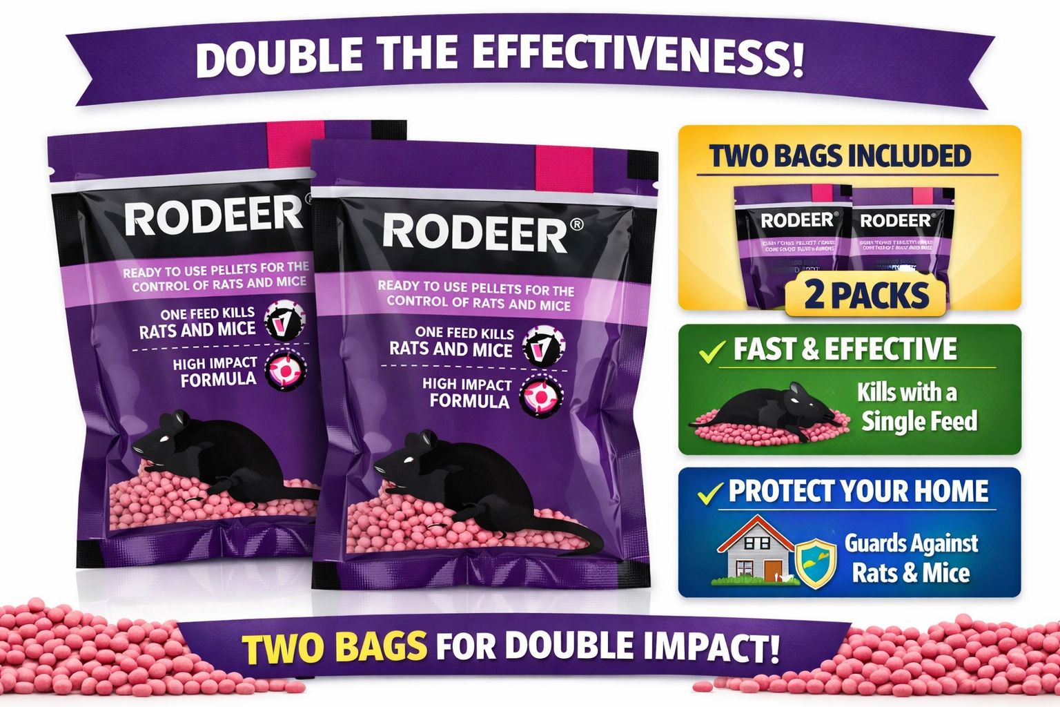 Powerfull Rat Killer Pellet | Make Your Home Rats & Rodents Free | 50GMx2 (Pack of 2)