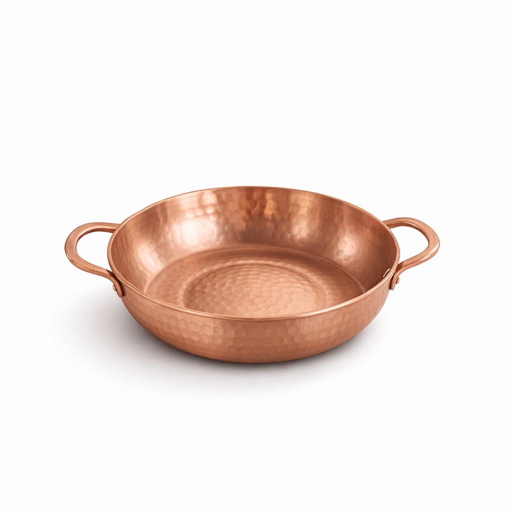 Handcrafted Hammered Pure Copper Serving Kadai with Dual Handles