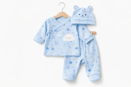 Baby Boys 3-Piece Cotton Clothing Set with Cap – Sky Blue Cloud Print Baby Boys 3-Piece Cotton Clothing Set with Cap – Sky Blue Cloud Print