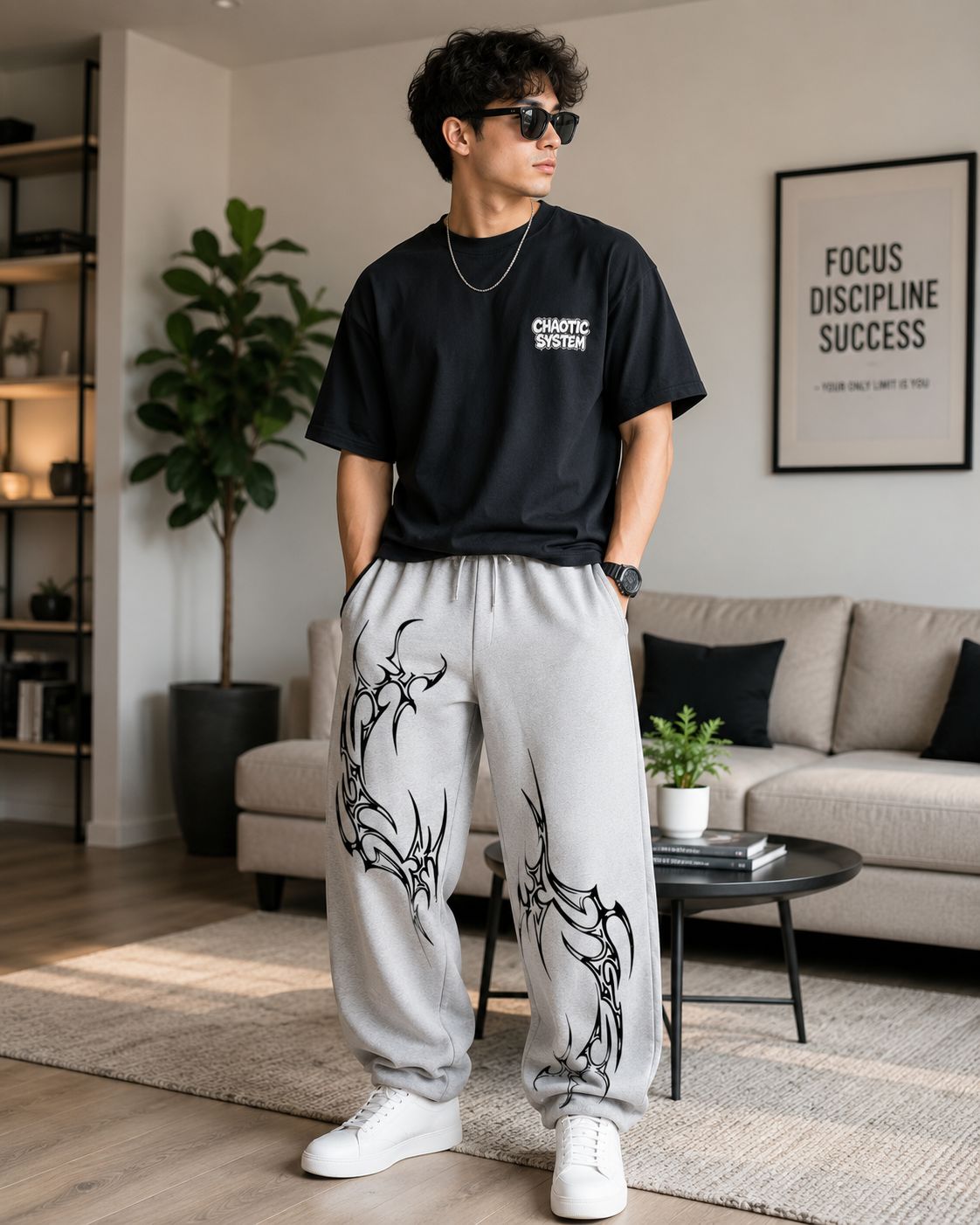 Men Printed Black Track Pants
