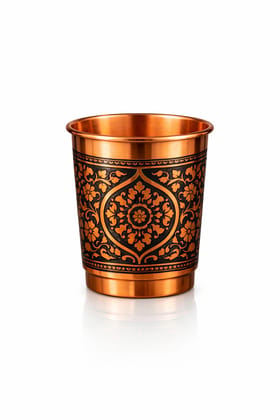 Handcrafted Engraved Copper Tumbler - Traditional Floral Design Glass Handcrafted Engraved Copper Tumbler - Traditional Floral Design Glass