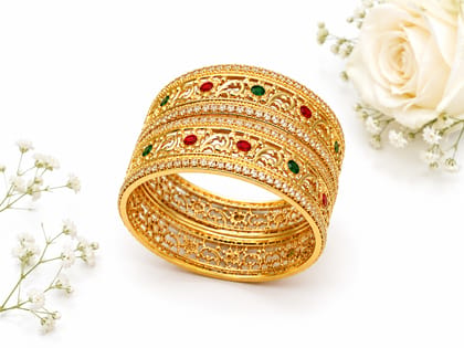 Luxurious Gold Bangle With Gemstones | Size 2.4 Luxurious Gold Bangle With Gemstones | Size 2.4