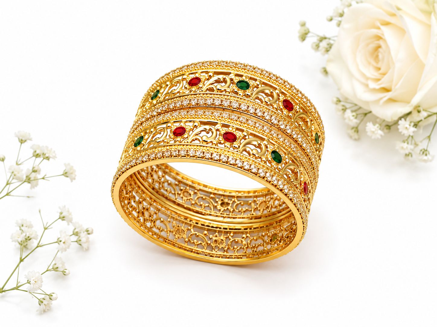 Luxurious Gold Bangle With Gemstones | Size 2.4