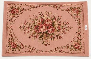 Dusty Rose Pink Hand-Tufted Floral Rug with Medallion