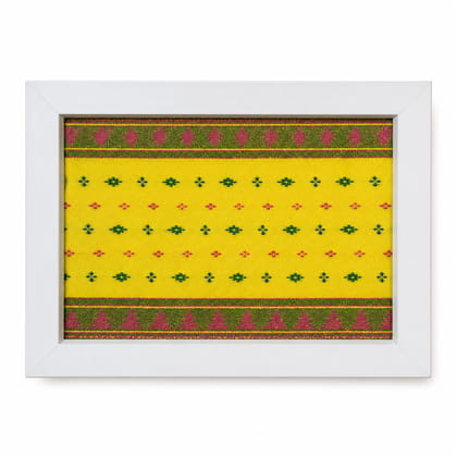 Handwoven Textile Wall Art in White Frame – Yellow Traditional Pattern