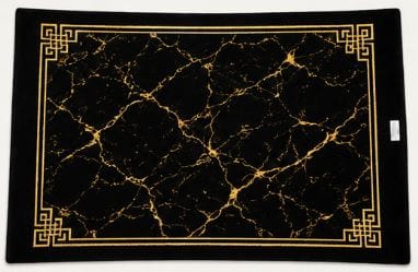 Black and Gold Marble Vein Area Rug With Geometric Border